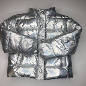 Janie and Jack girls silver puffer jacket. Sz 3/4